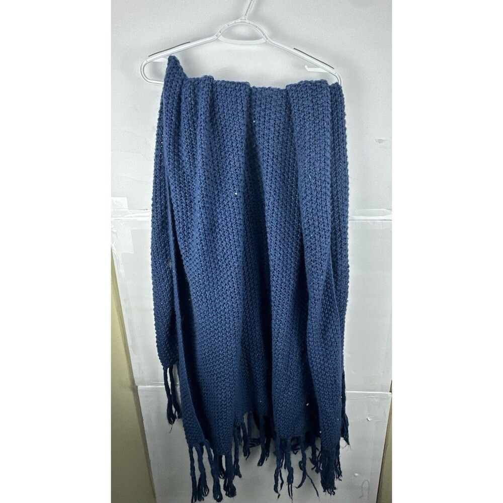 Navy Blue Chunky Knit Fringe Scarf Wrap Winter Warm Oversized Shawl 54*43